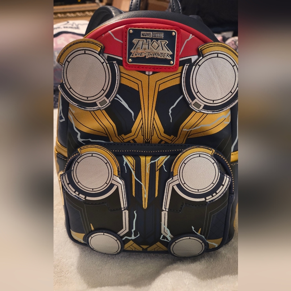 Loungefly: Marvel Thor Backpack - Black, Yellow, and Red - Picture 2 of 9